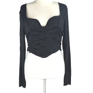 Free People Black Ruched Long Sleeve Top